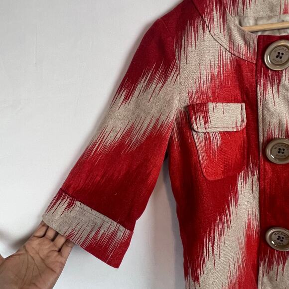 Michael Kors Women's Cropped Jacket Size Small 100% Linen Orange/Tan Blazer - Picture 3 of 8